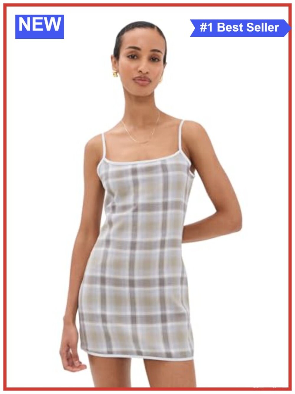 Lioness Mini Dress Plaid Flannel Square Neck Summer Casual